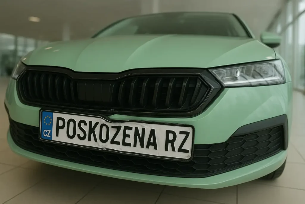 Vozidlo má poškozenou registrační značku, kterou lze vyměnit na registru vozidel za stejnou - vyrobit duplikát SPZ.