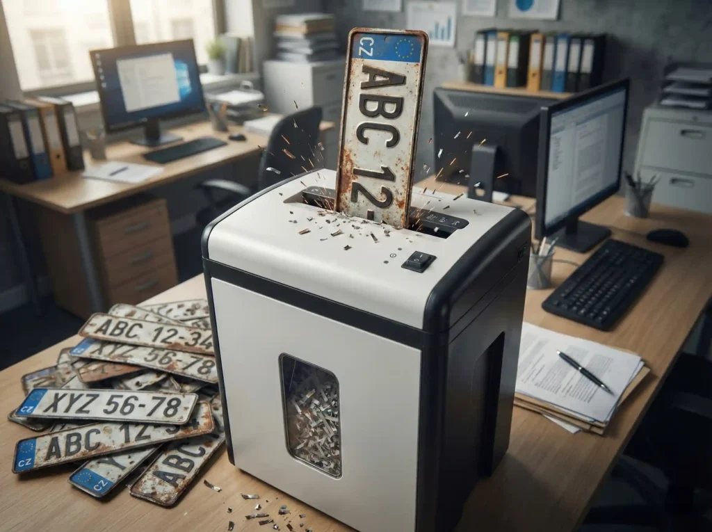 Zachování registrační značky v depozitu skartace – symbol nevratné ztráty SPZ k 1. březnu 2026 podle zákona č. 56/2001 Sb.